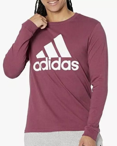 Adidas Men's Basic Badge of Sport Long-Sleeve Crewneck T-Shirt Victory Crimson