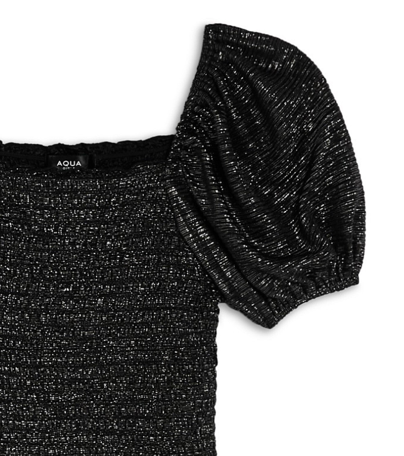 AQUA Girls Smocked Puff Sleeve Top Big Kid Exclusive Color Black New