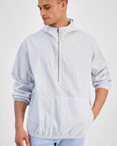 Michael Kors Men's Half Zip Hooded Striped Shirt Jacket Size XXL White $178 NWT