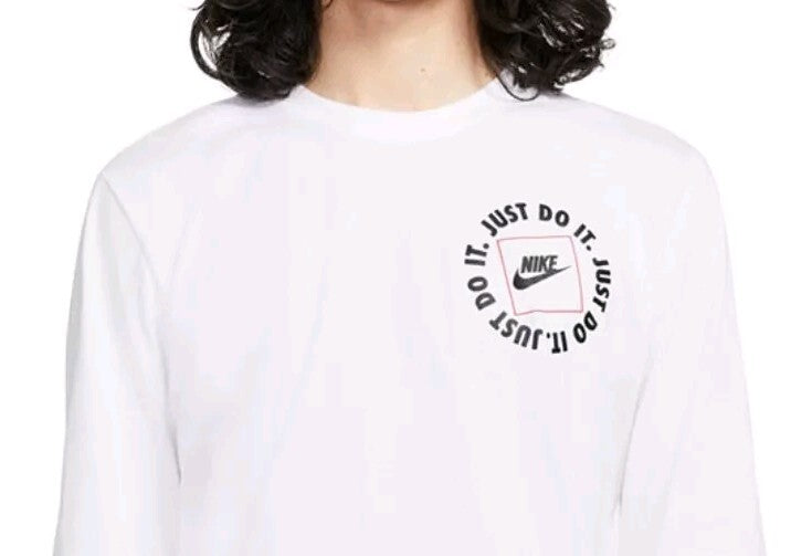 Nike Mens Just Do It Logo Long Sleeve T-Shirt Color White Size Medium New