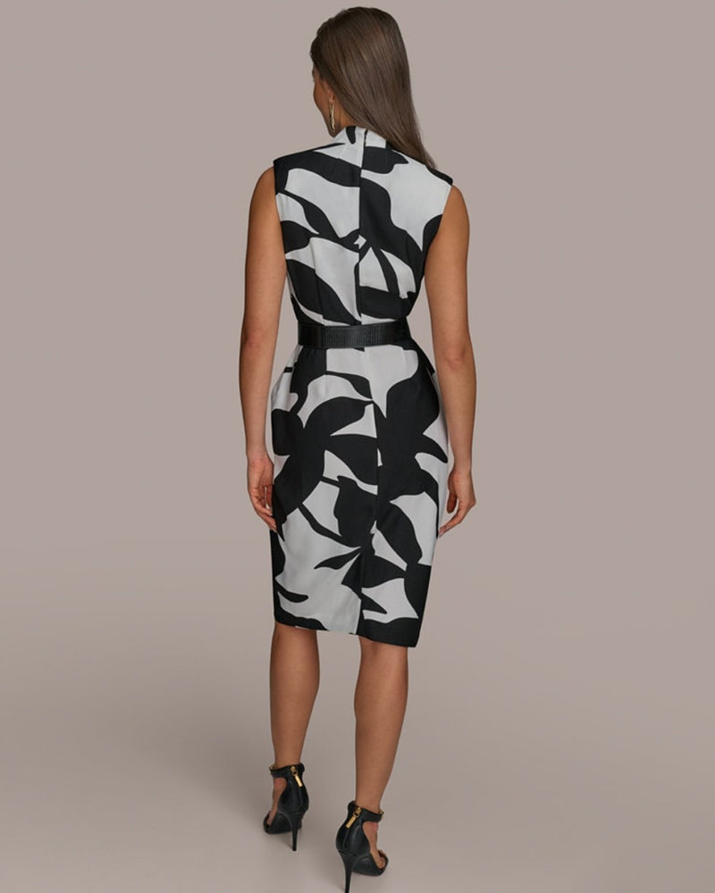 Donna Karan New York Women's Sleeveless Midi Dress Black / White Size 2 No Belt