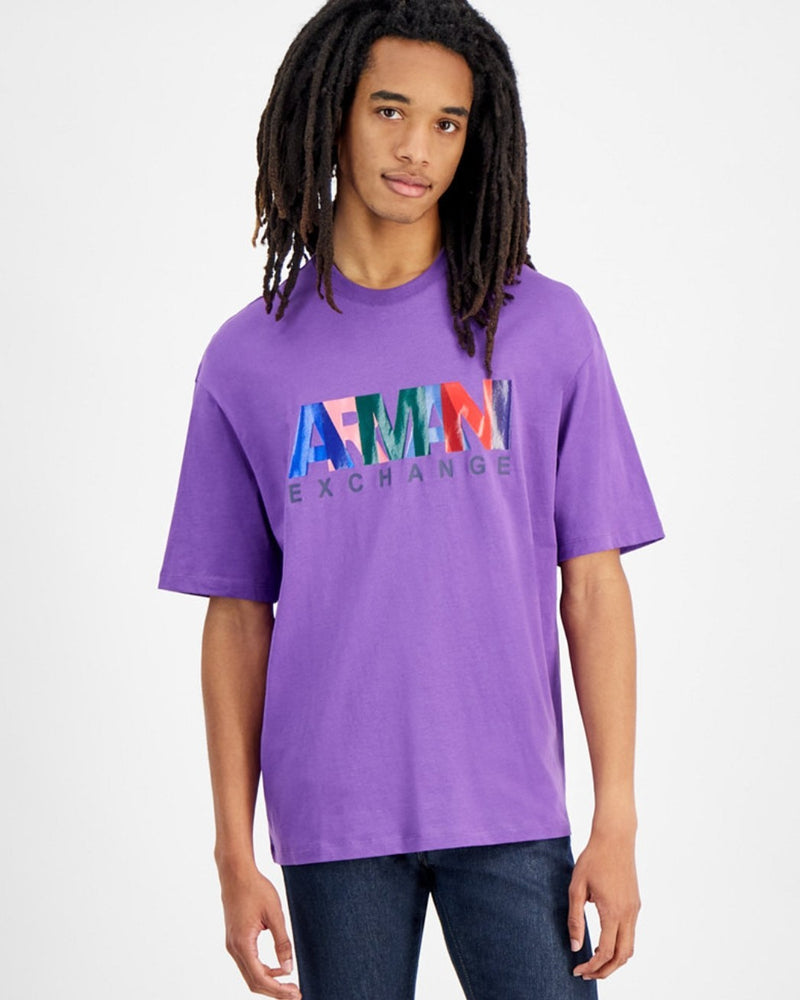 A | X ARMANI EXCHANGE Men's Comfort Fit Cotton Jersey Color Logo Tee Pansy 2XL