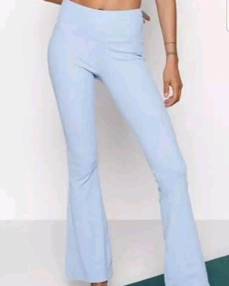 Cotton On Body Women Leggings Workout Pull On Ribbed Flare Active Pants Blue L