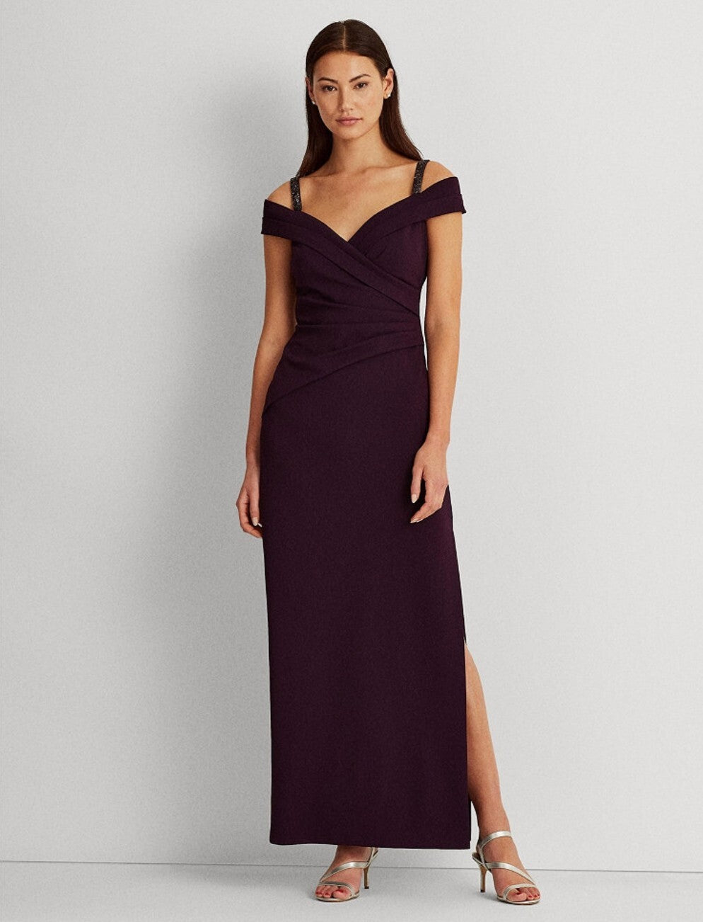 Lauren Ralph Lauren Women's  Embellished Strap Off The Shoulder Gown Dress 16 