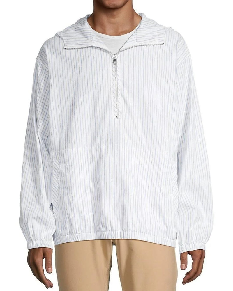 Michael Kors Men's Half Zip Hooded Striped Shirt Jacket Size XXL White $178 NWT