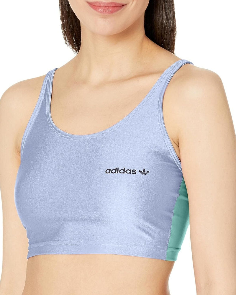adidas Originals Women's High Shine Halter Scoop-neck Crop Bra TopBlue Large 