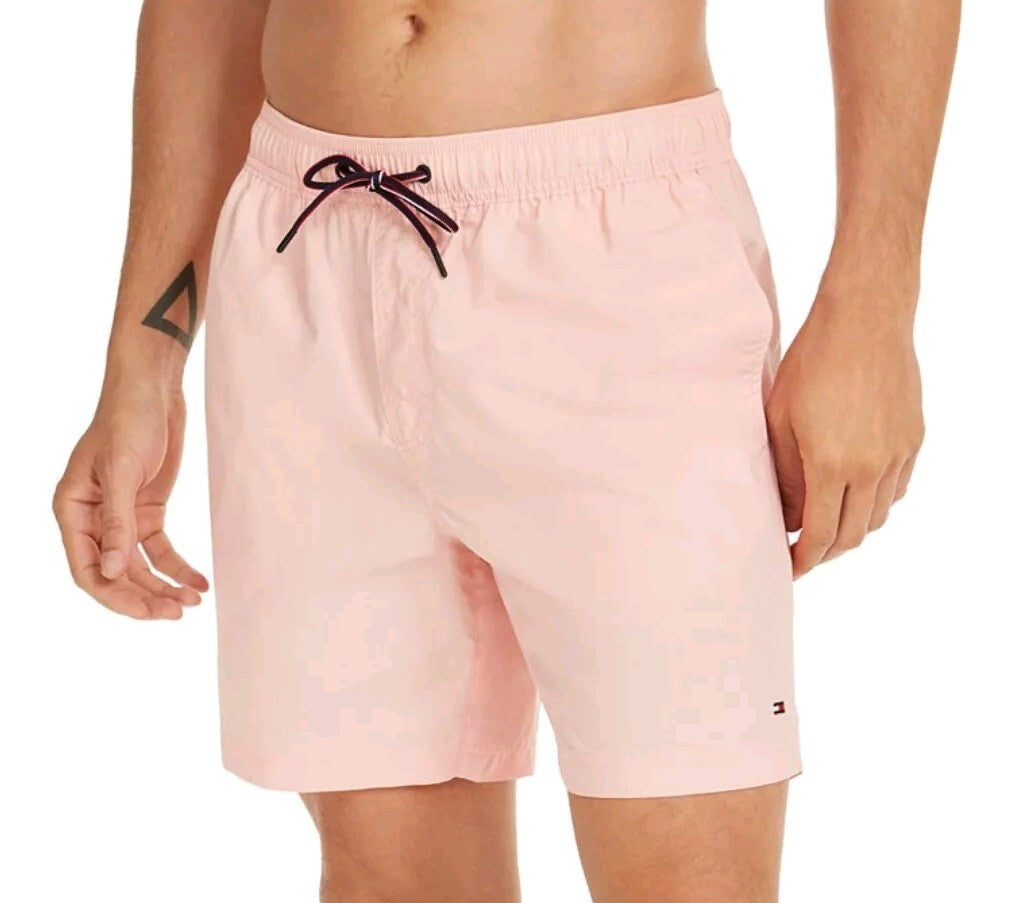 Tommy Hilfiger Men's Standard 7" Solid Swim Trunks, Blossom Pink Short NWT