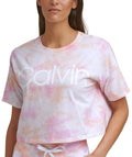 Calvin Klein Womens Performance Cropped Tie-Dyed T-Shirt Size XL Peach Multi NWT