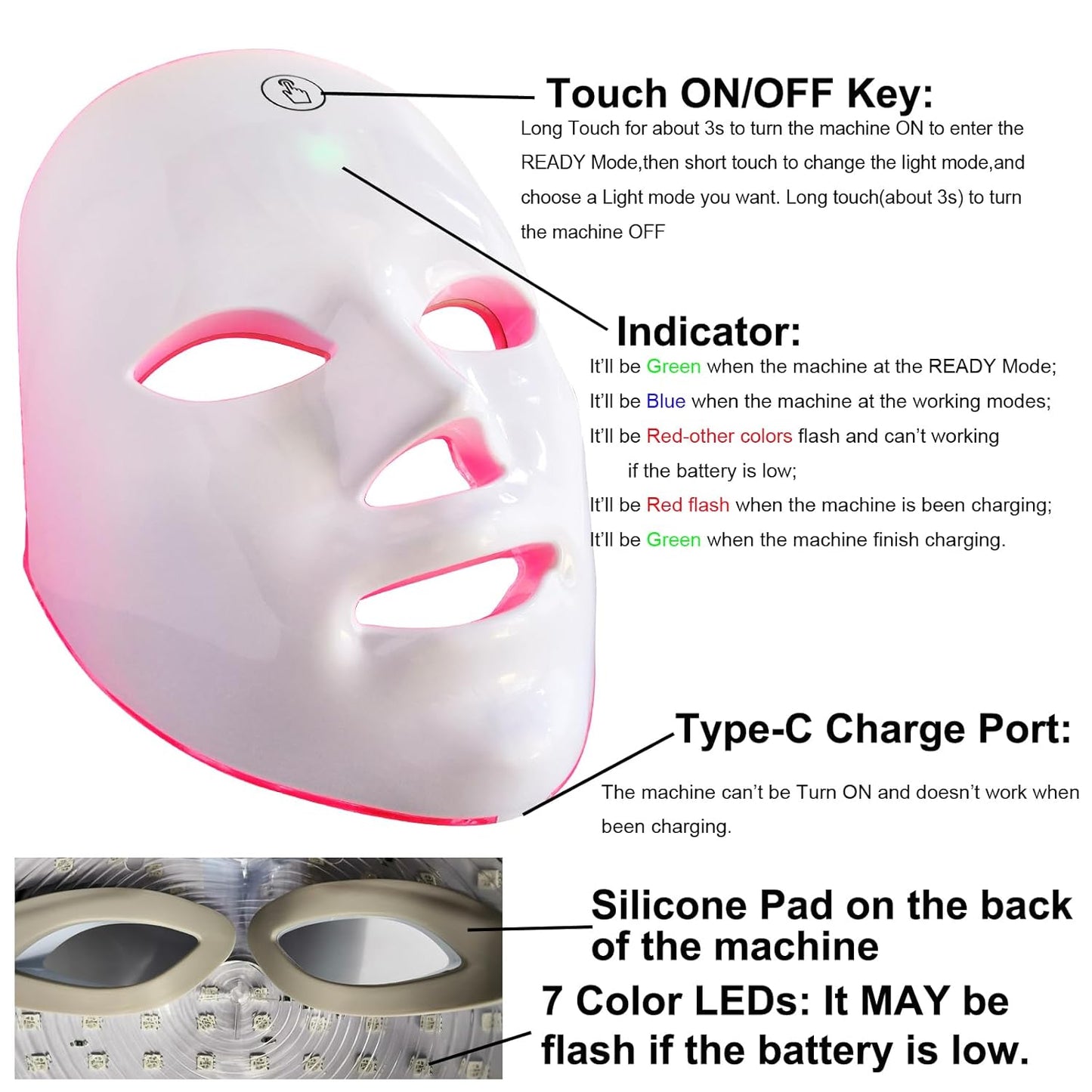 7+1 Colors LED Facial Skin Care Mask + get 3 Pack Face Serum Set FREE