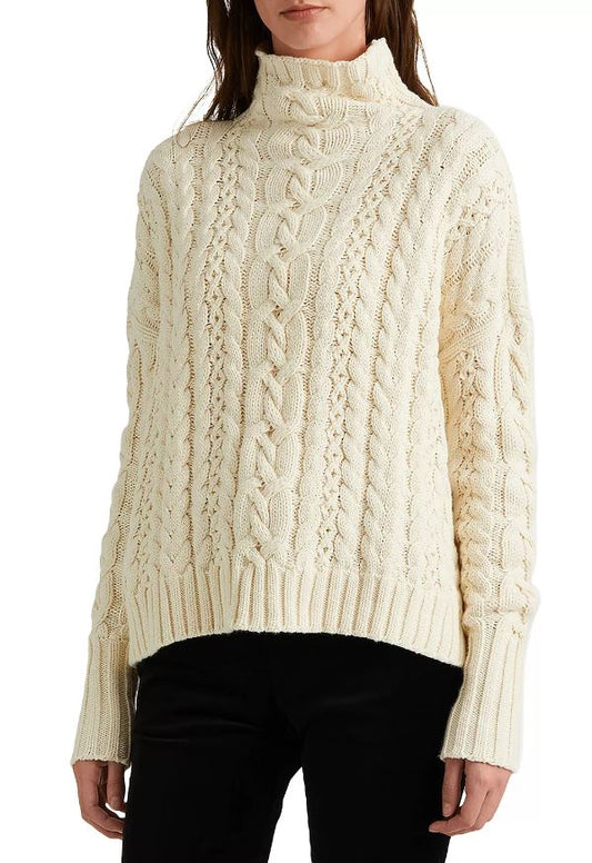 Lauren Ralph Lauren Women Cable Knit Small Sweater Color Winter Cream
