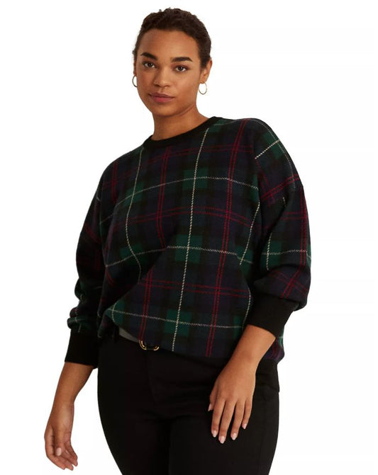 LAUREN RALPH LAUREN Plus-Size Plaid Merino Wool Sweater 2X