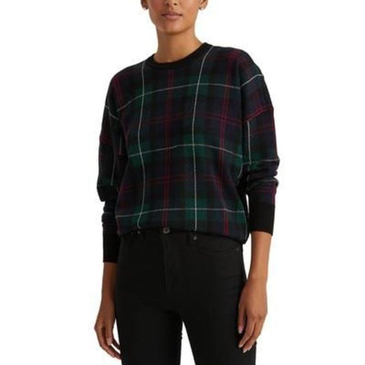 LAUREN RALPH LAUREN Plaid Merino Wool Small Sweater