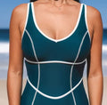 CUPSHE Women's Piped Scoop Neck One Piece Swimsuit Size Medium Dark Blue New