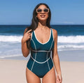 CUPSHE Women's Piped Scoop Neck One Piece Swimsuit Size Medium Dark Blue New
