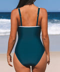 CUPSHE Women's Piped Scoop Neck One Piece Swimsuit Size Medium Dark Blue New