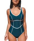 CUPSHE Women's Piped Scoop Neck One Piece Swimsuit Size Medium Dark Blue New