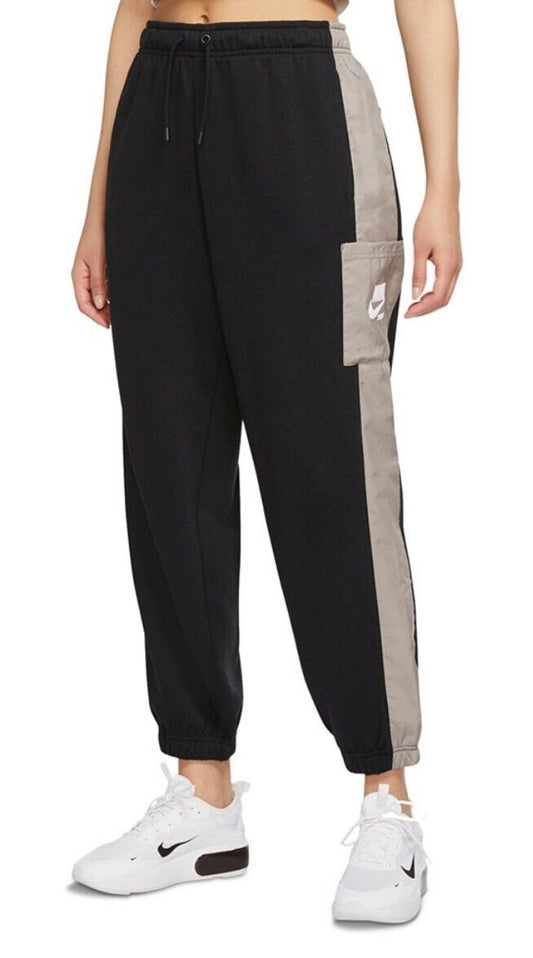 Nike Women's Cotton Drawstring Jogging Pants Black/Moon Fossil/ White NWT