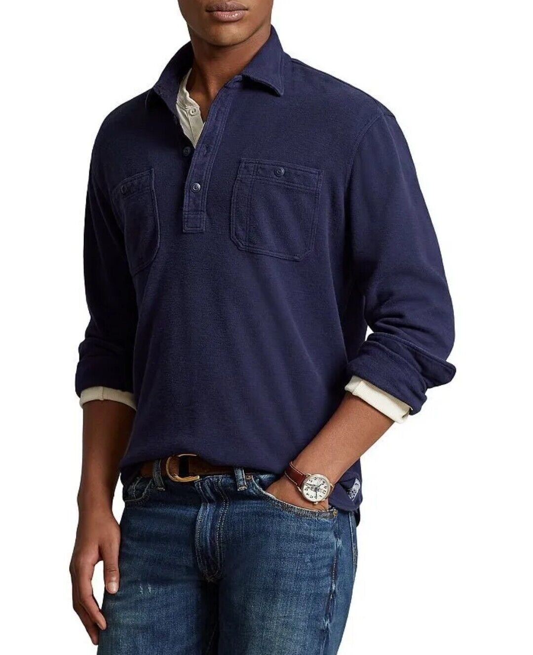 Polo Ralph Lauren Men's Classic Fit Moleskin Popover Work Shirt Navy MSRP $198