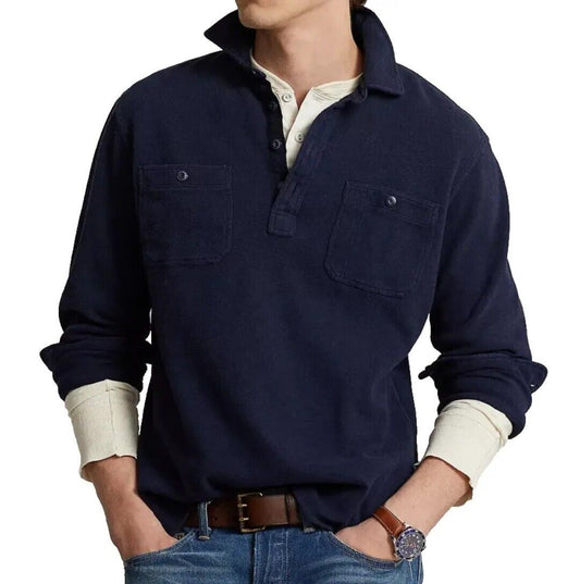 Polo Ralph Lauren Men's Classic Fit Moleskin Popover Work Shirt Navy MSRP $198