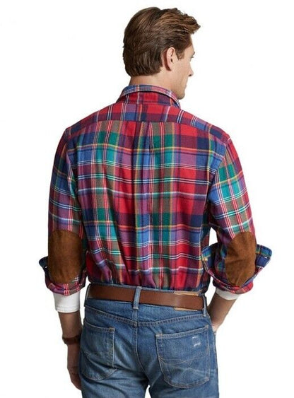 Polo Ralph Lauren Men's Classic Fit Bedford Suede-Patch Twill Workshirt Multi