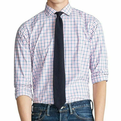 Polo Ralph Lauren Mens Classic Fit Poplin Dress Shirt Blue Pink Multi MSRP $148