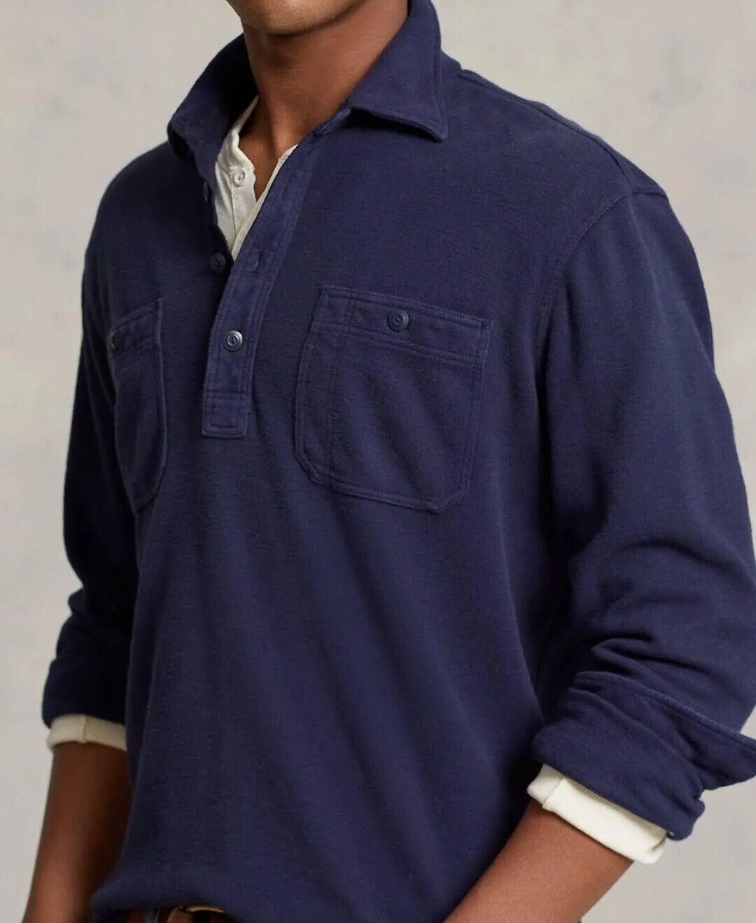 Polo Ralph Lauren Men's Classic Fit Moleskin Popover Work Shirt Navy MSRP $198