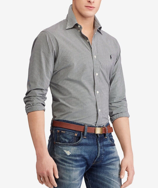 POLO RALPH LAUREN STRETCH POPLIN MICRO CHECK SHIRT 100% COTTON BLACK XXL NWT