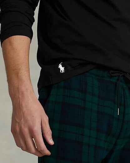 POLO RALPH LAUREN Men's Tartan Crest Logo Jersey Cotton Hooded T-Shirt Black NWT