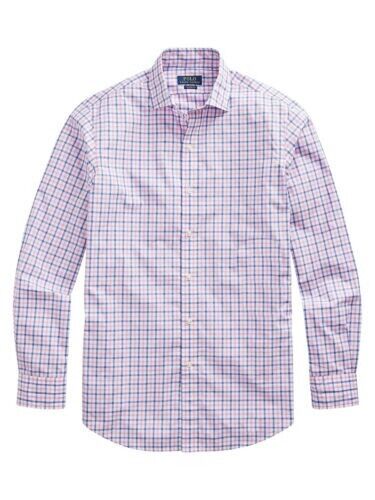 Polo Ralph Lauren Mens Classic Fit Poplin Dress Shirt Blue Pink Multi MSRP $148
