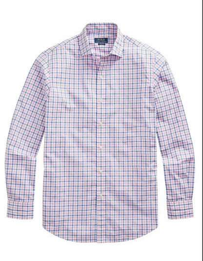 Polo Ralph Lauren Mens Classic Fit Poplin Dress Shirt Blue Pink Multi MSRP $148
